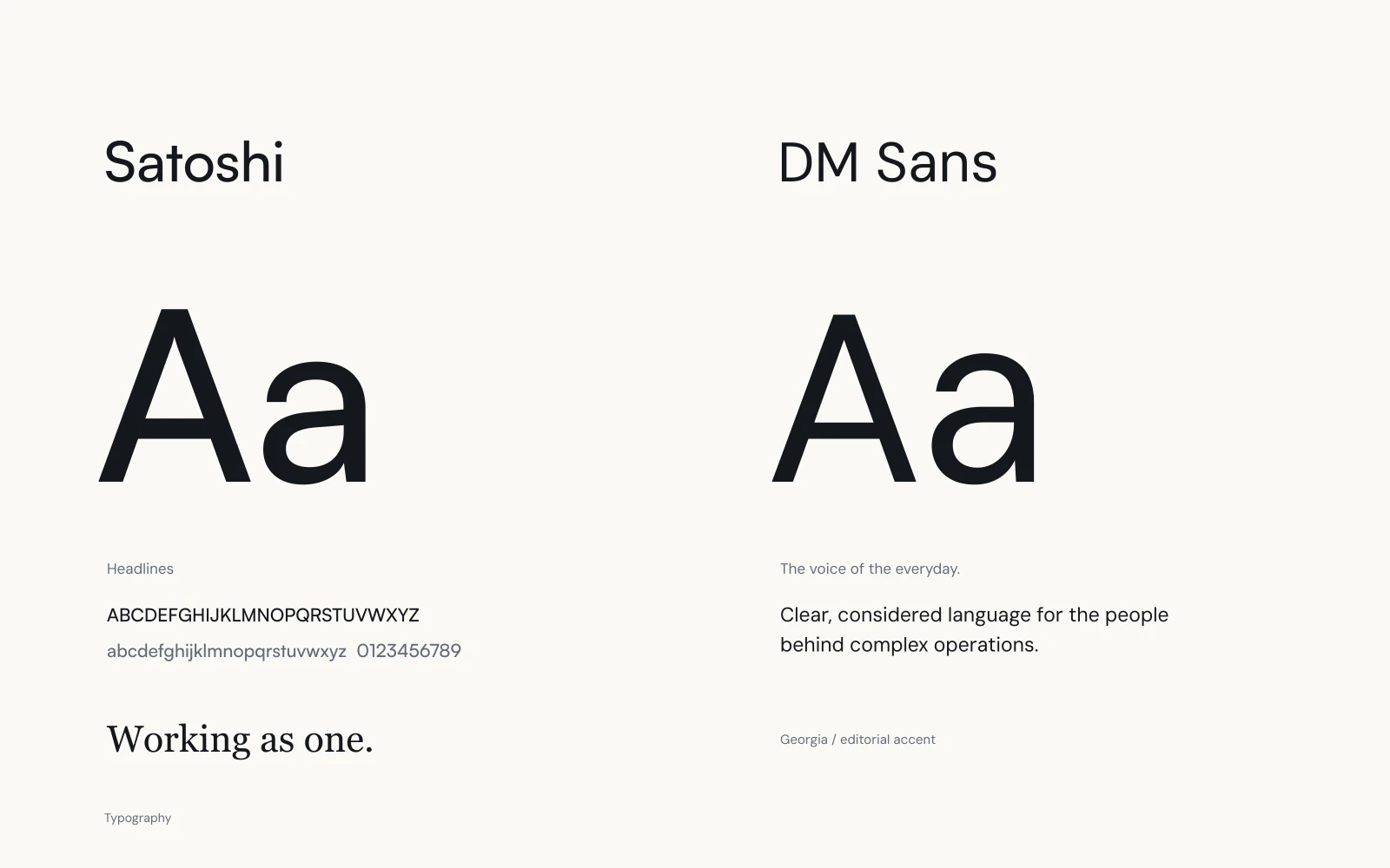 Stamen Solutions typography board showing Satoshi and DM Sans for the website’s visual system.