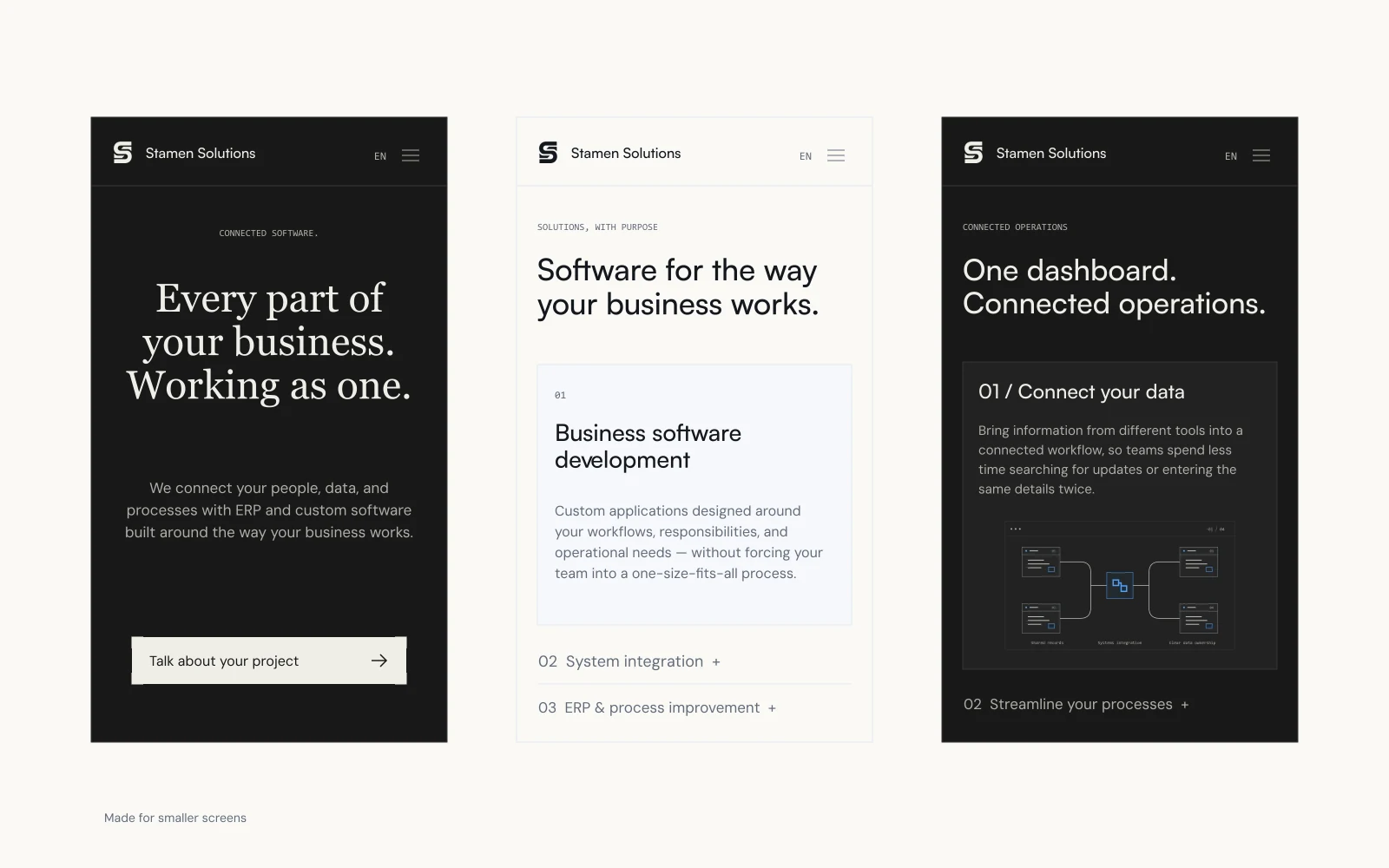 Stamen Solutions — The homepage, services and operations story adapted for mobile.